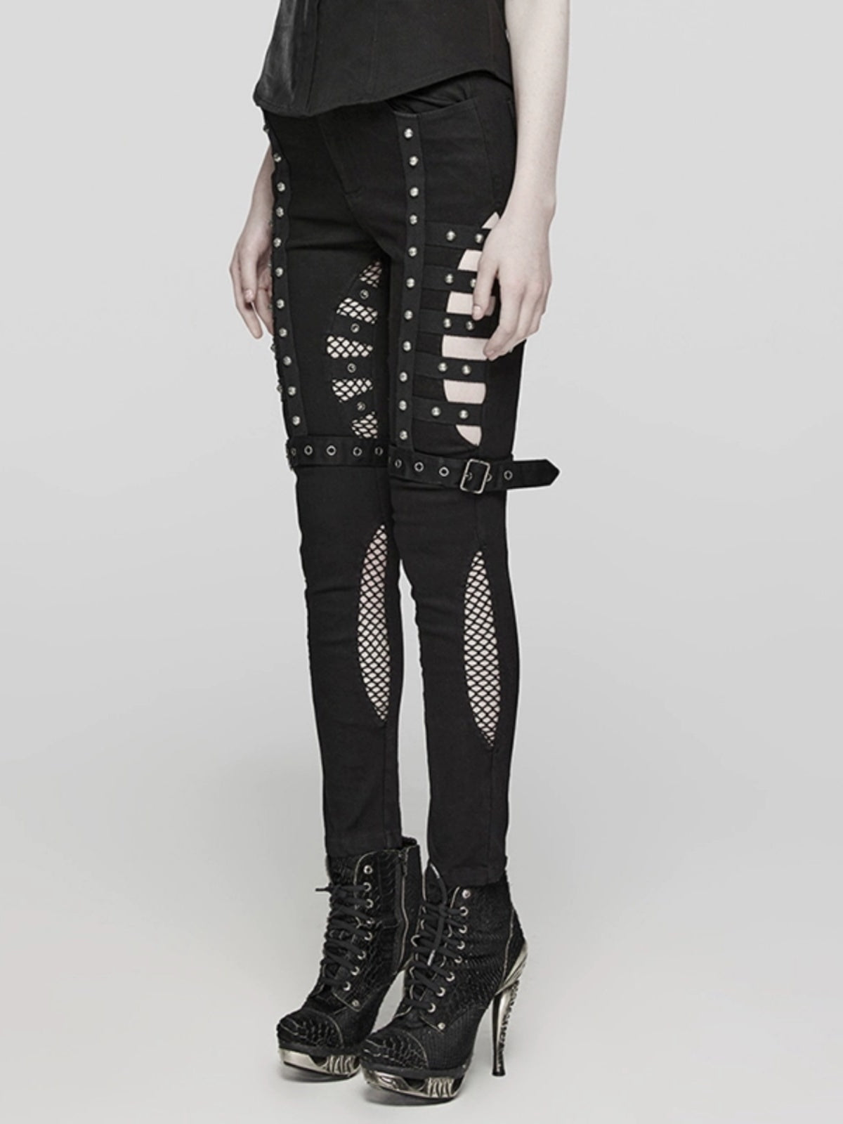 Punk High-Waist Cutout Skinny Jeans
