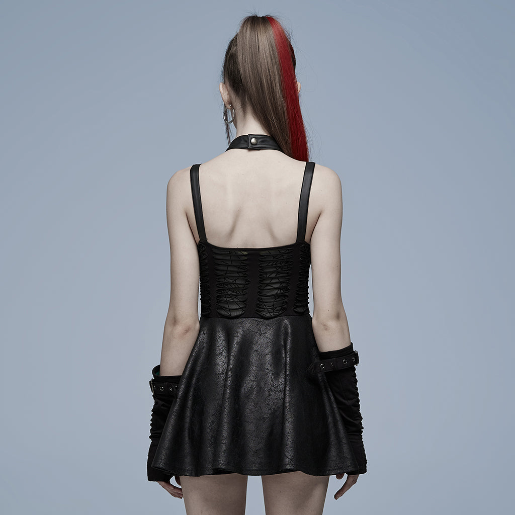 Gothic Burnout Halter Off-Shoulder Dress
