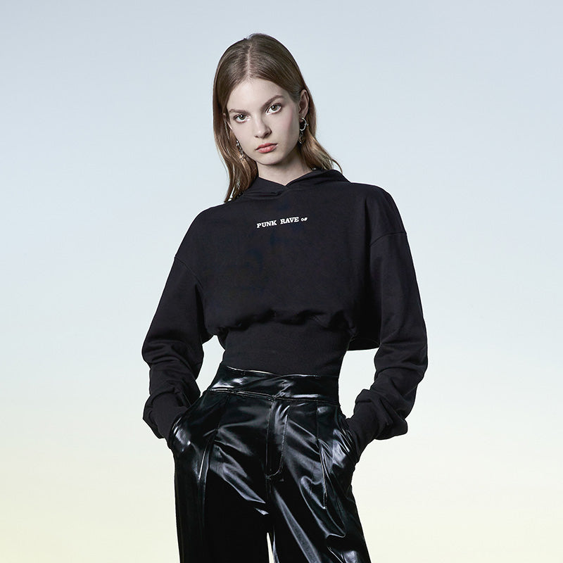 Black Cropped Hoodie Slim Fit