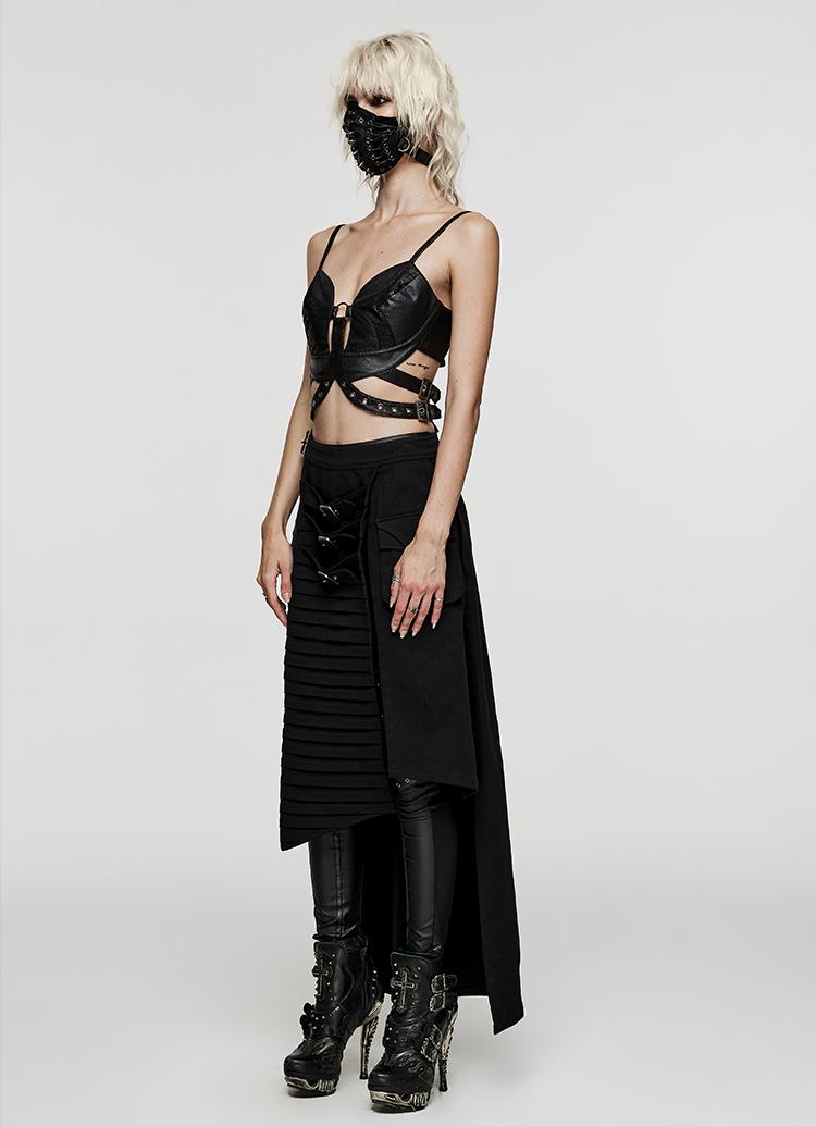Punk denim asymmetric maxi skirt
