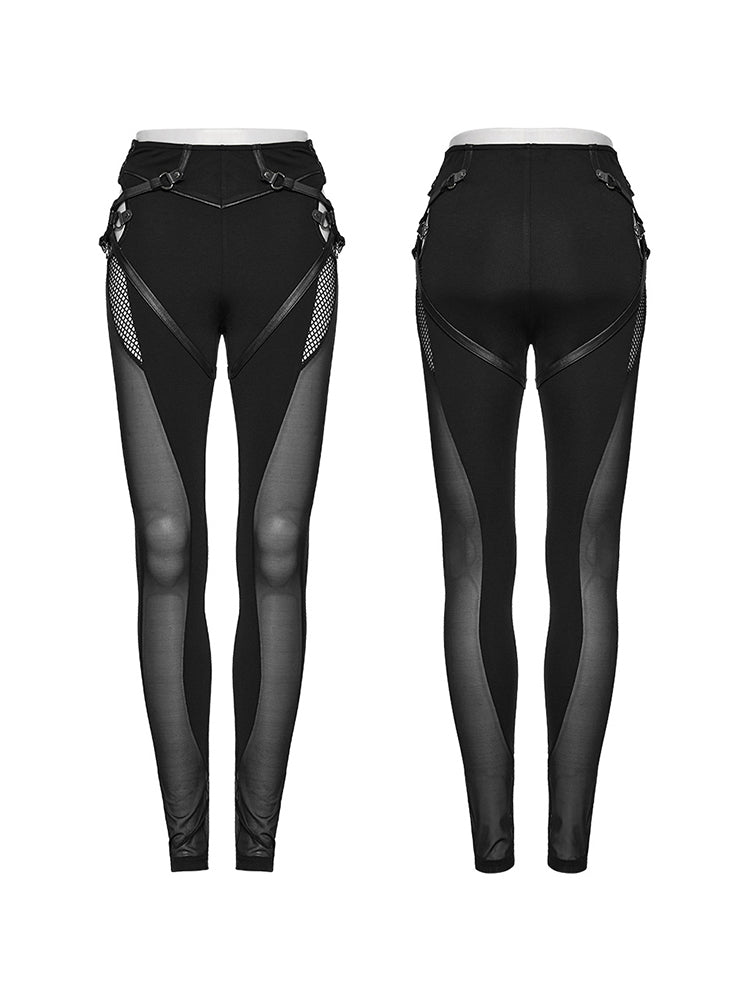 Mesh Patchwork Skinny Pants Black