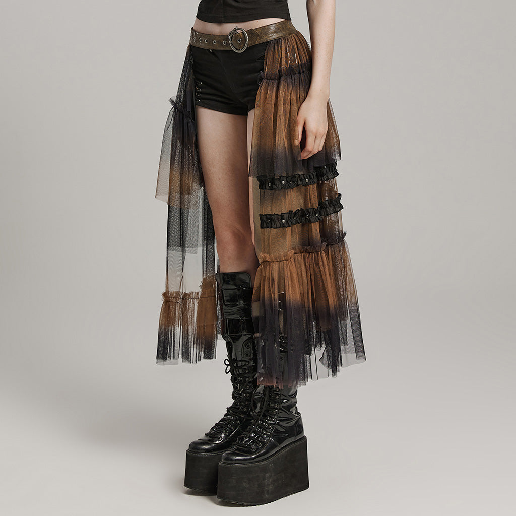 Goth mesh cutout A-line skirt