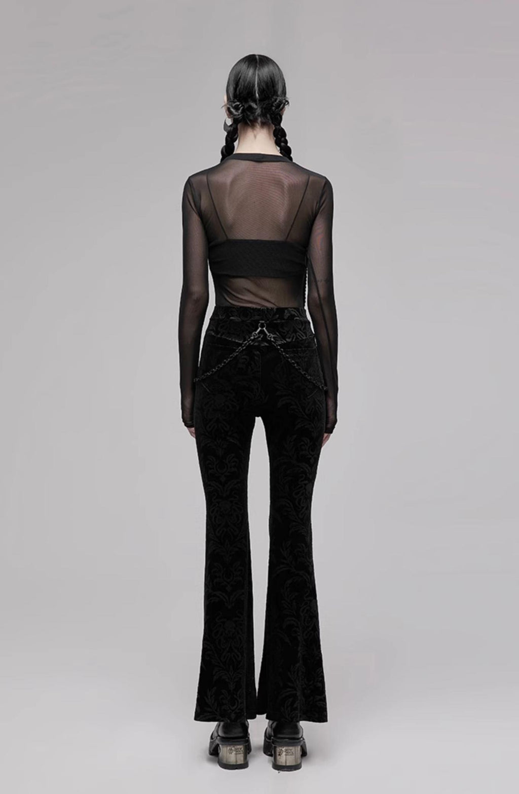 Black Velvet Flared Tech Pants