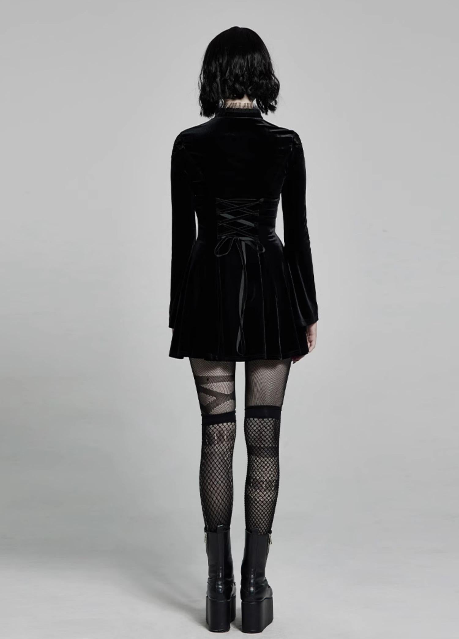 Embroidered Velvet Belted Mini Dress