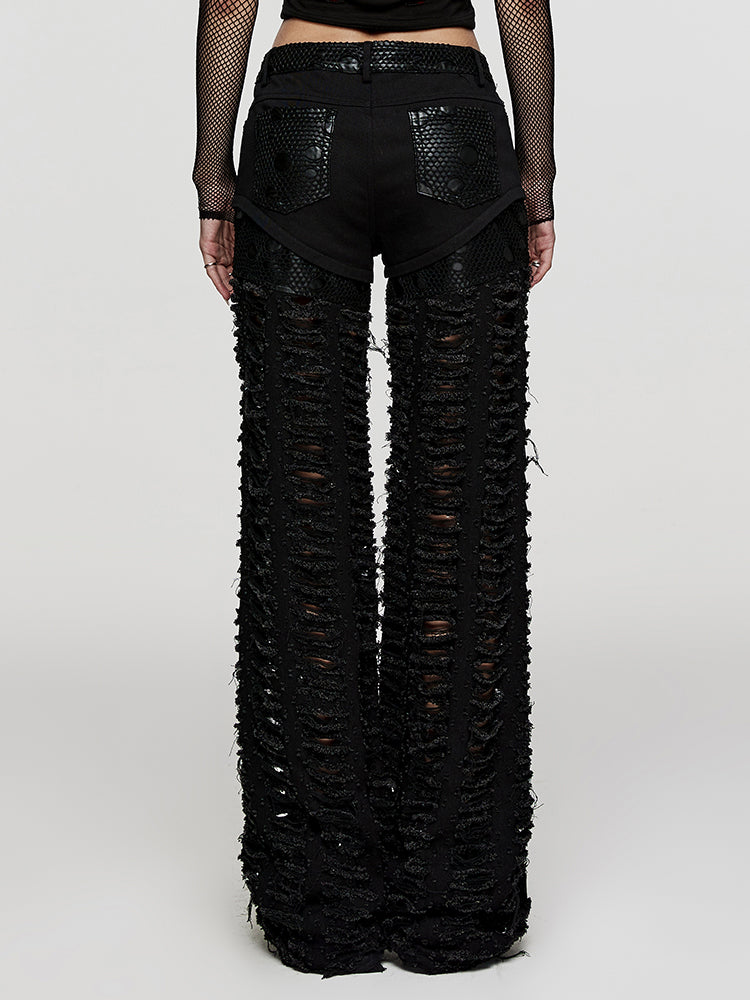 Ripped Wide-Leg Punk Denim Pants