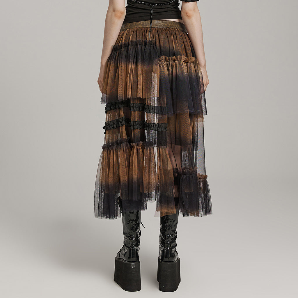 Goth mesh cutout A-line skirt