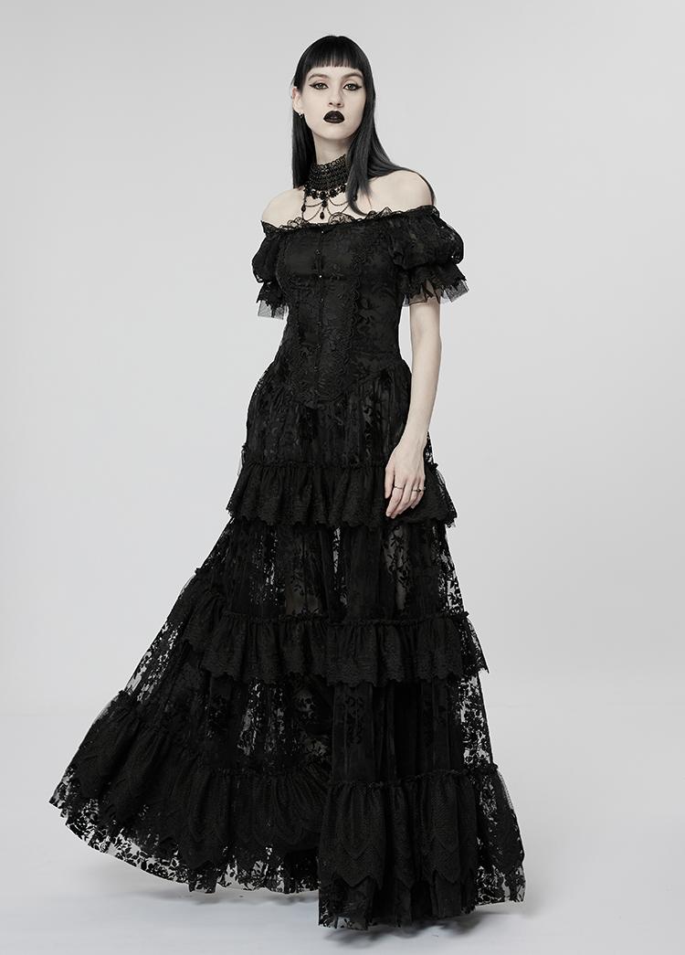 Velvet Print Lace Trim Gown