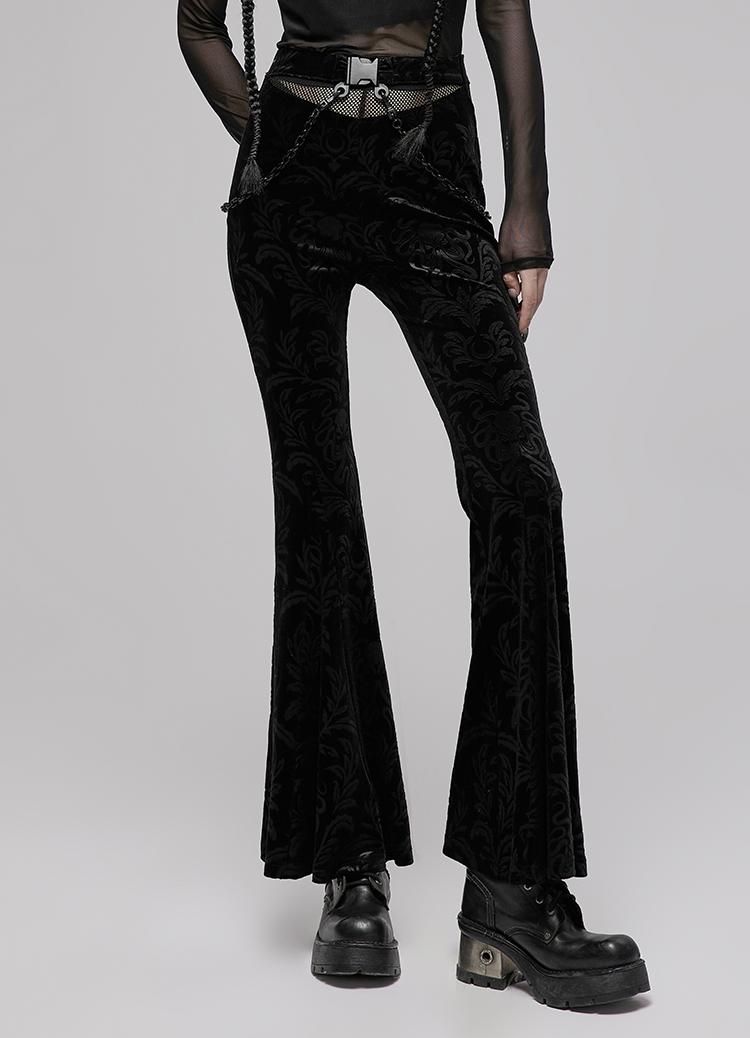 Black Velvet Flared Tech Pants