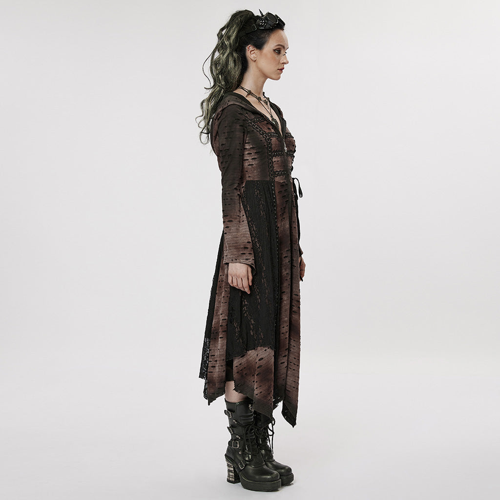 Vintage Lace Patchwork Hooded Maxi Dress