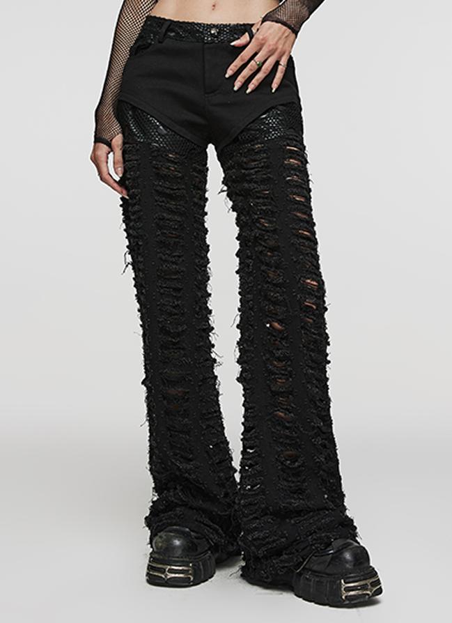 Ripped Wide-Leg Punk Denim Pants