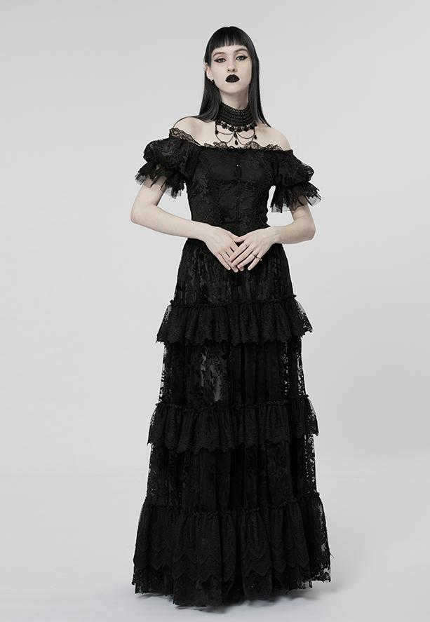 Velvet Print Lace Trim Gown