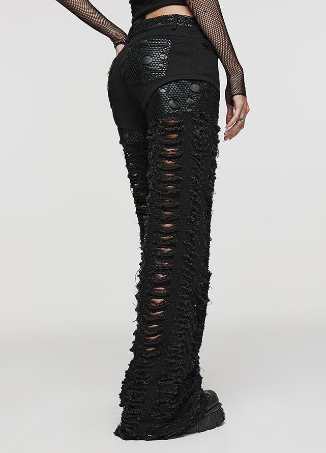 Ripped Wide-Leg Punk Denim Pants