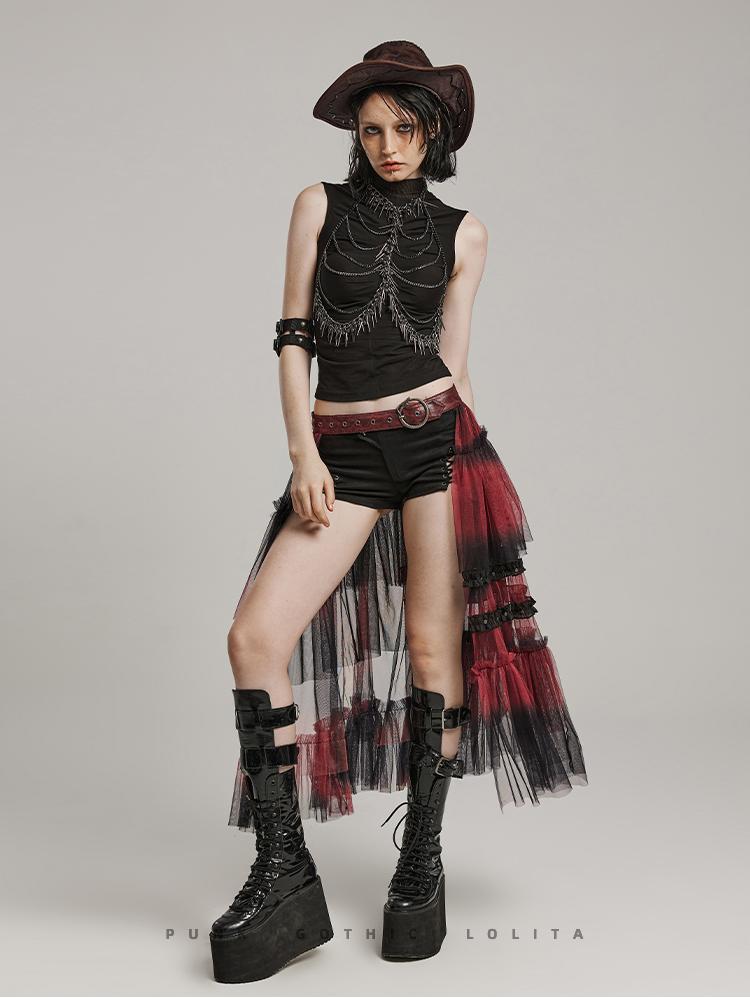 Goth mesh cutout A-line skirt