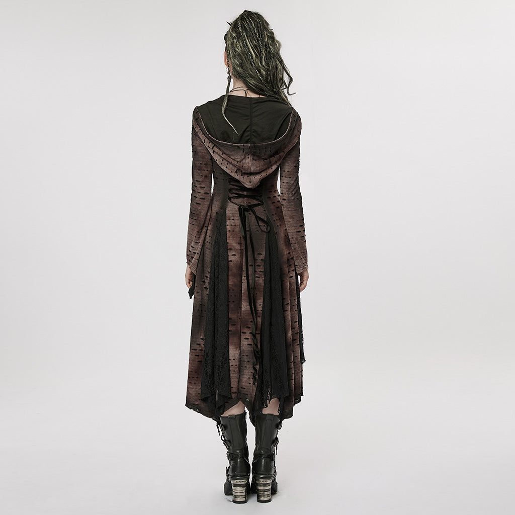 Vintage Lace Patchwork Hooded Maxi Dress
