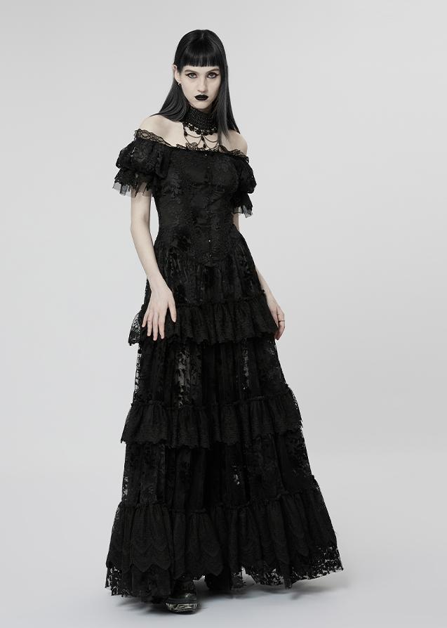 Velvet Print Lace Trim Gown