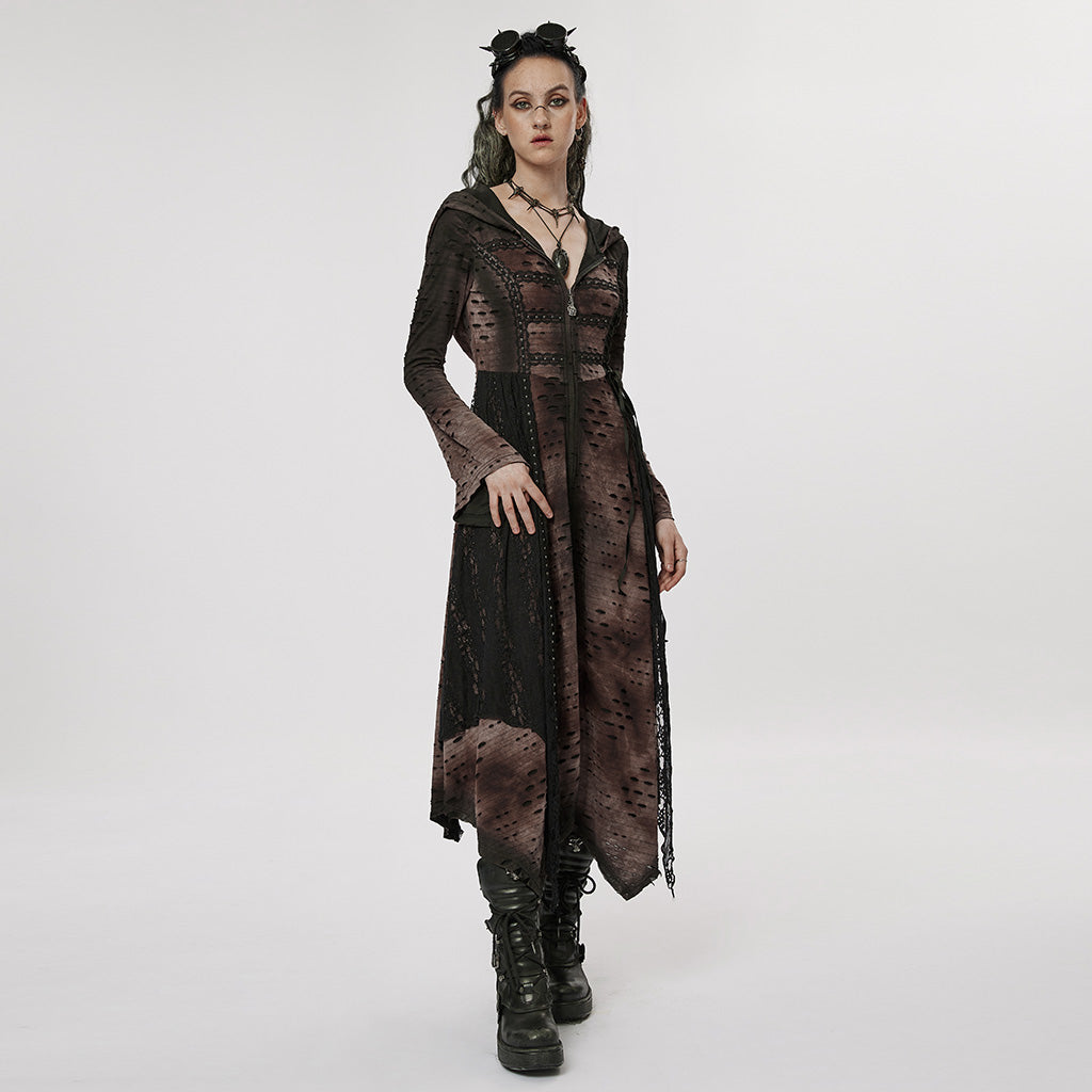 Vintage Lace Patchwork Hooded Maxi Dress
