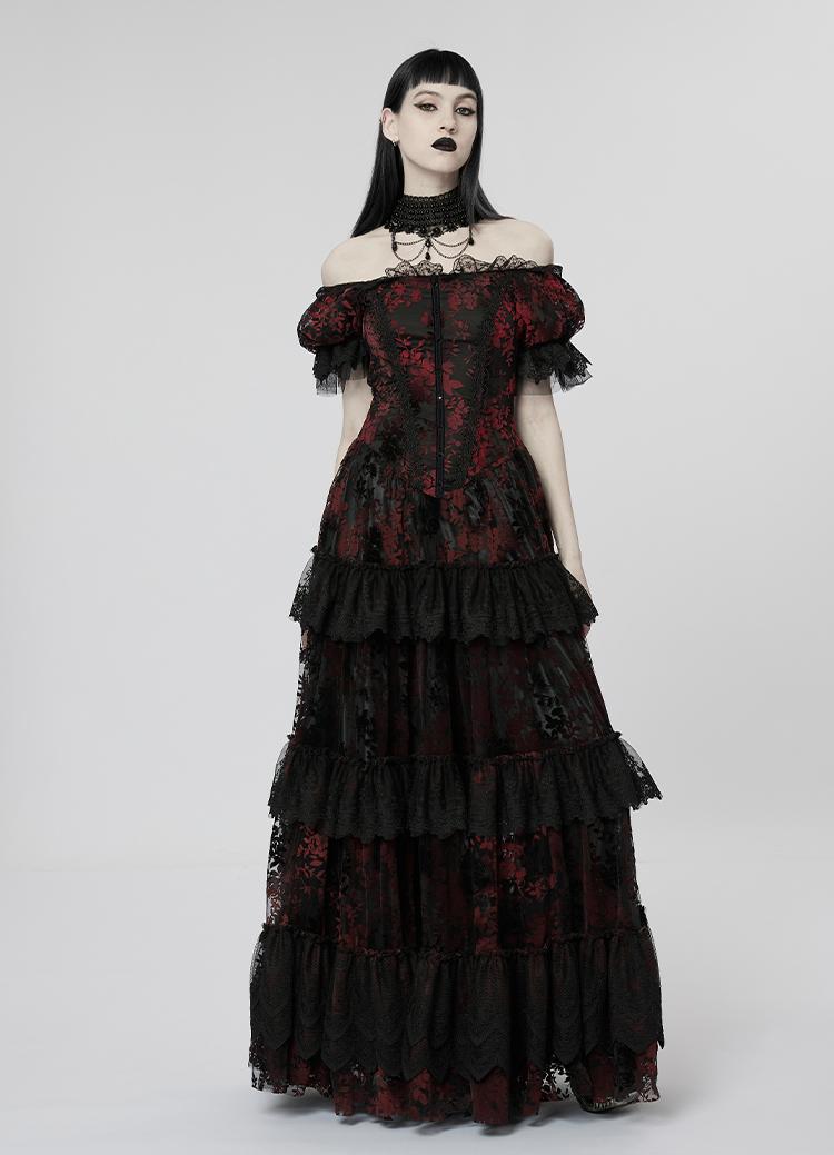 Velvet Print Lace Trim Gown