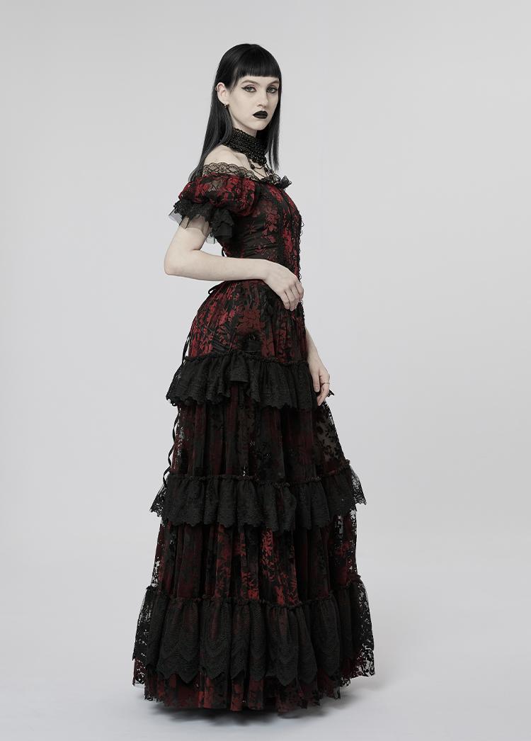 Velvet Print Lace Trim Gown