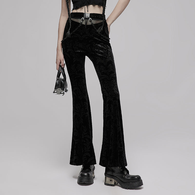 Black Velvet Flared Tech Pants