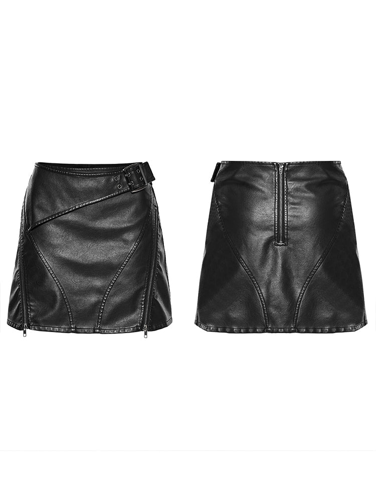 Punk faux-leather slit mini skirt