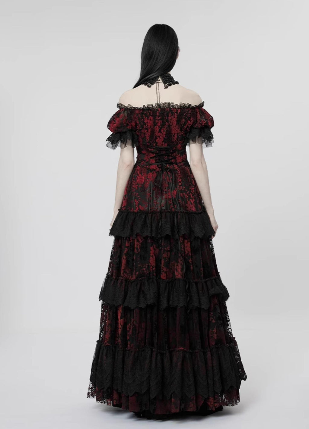 Velvet Print Lace Trim Gown