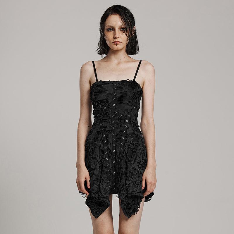 Punk Distressed Strap Slip Mini Dress