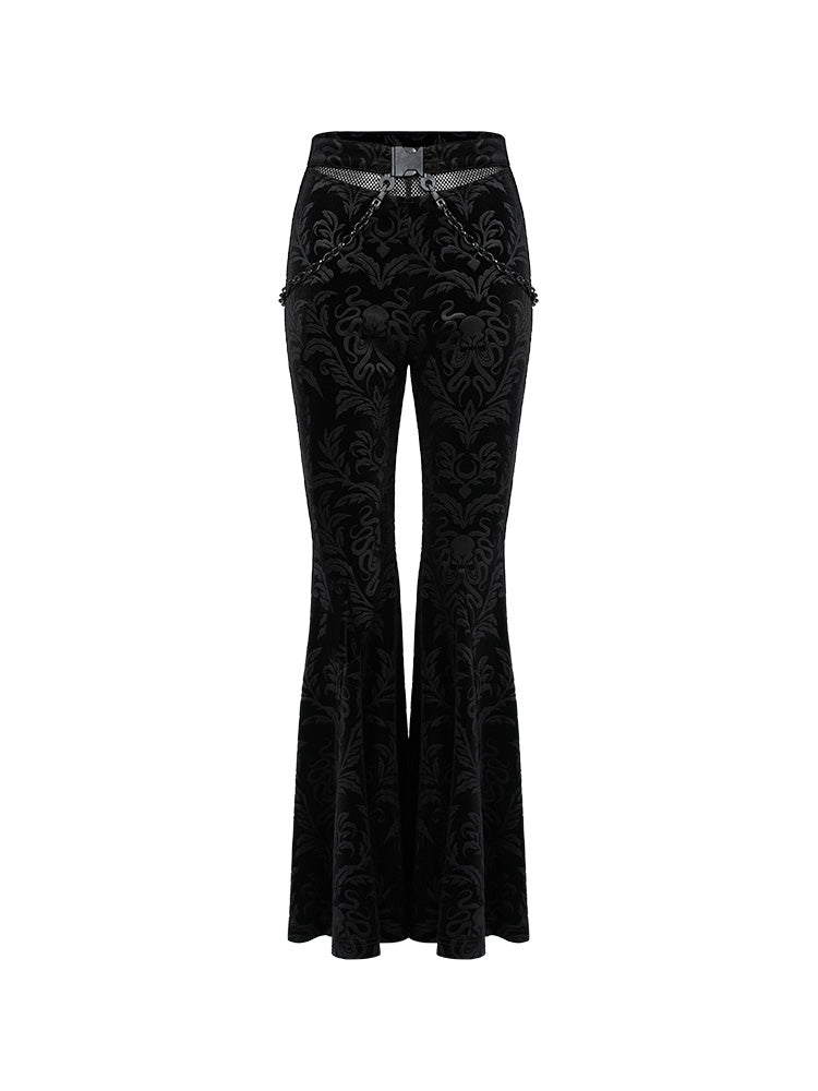 Black Velvet Flared Tech Pants