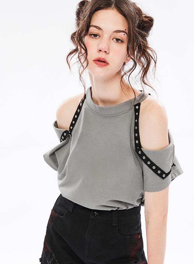 Punk Off-Shoulder Dual-Wear Tee