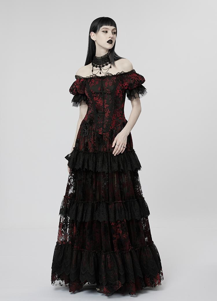 Velvet Print Lace Trim Gown