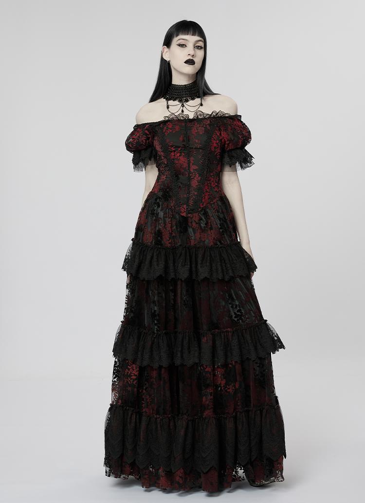 Velvet Print Lace Trim Gown