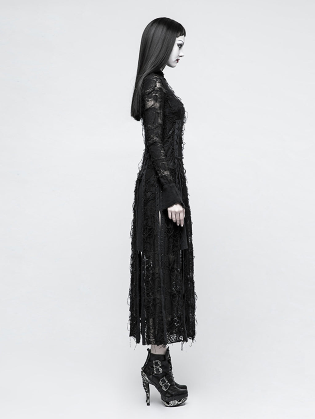 Gothic Rose Lace Slit Maxi Dress