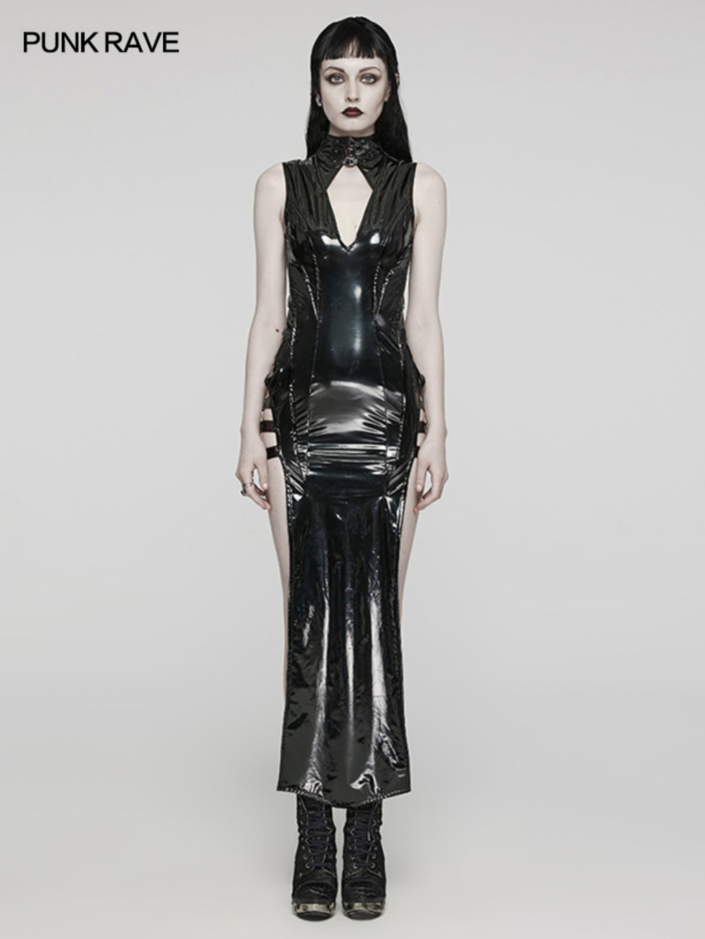 Punk PVC Sleeveless Split Dress