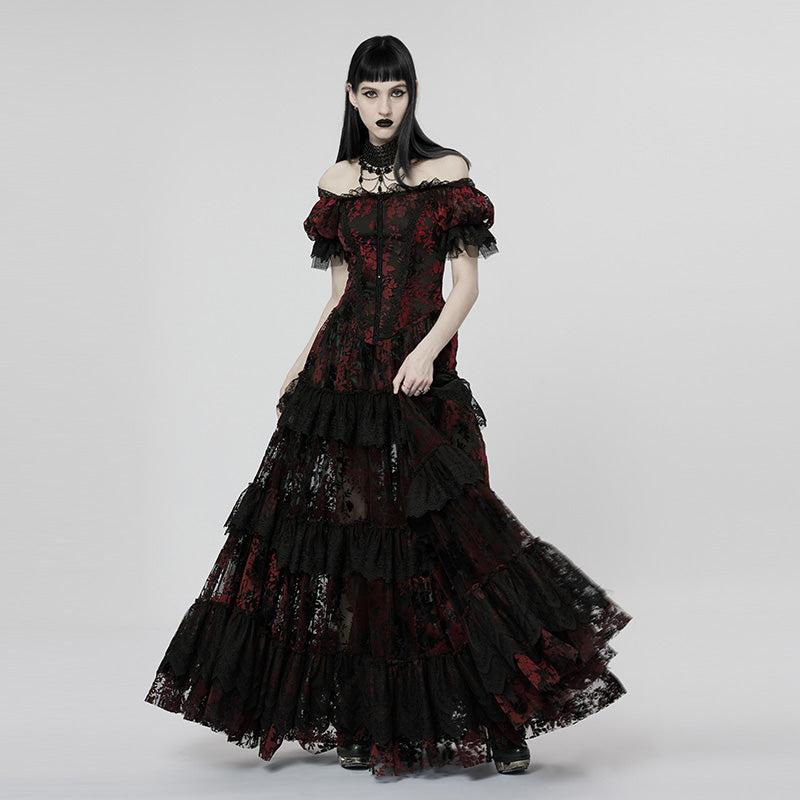 Velvet Print Lace Trim Gown