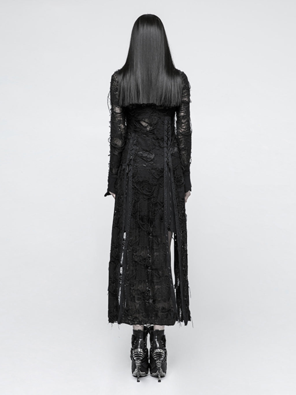 Gothic Rose Lace Slit Maxi Dress