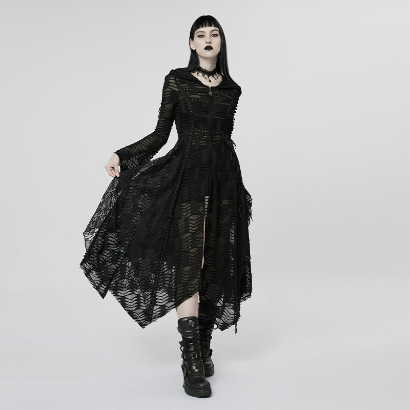 Vintage Lace Patchwork Hooded Maxi Dress