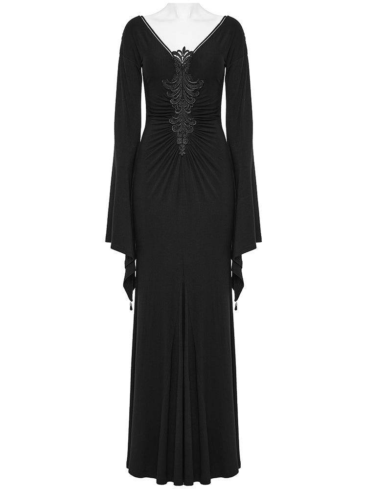 Gothic V-Neck Fitted Maxi Dress