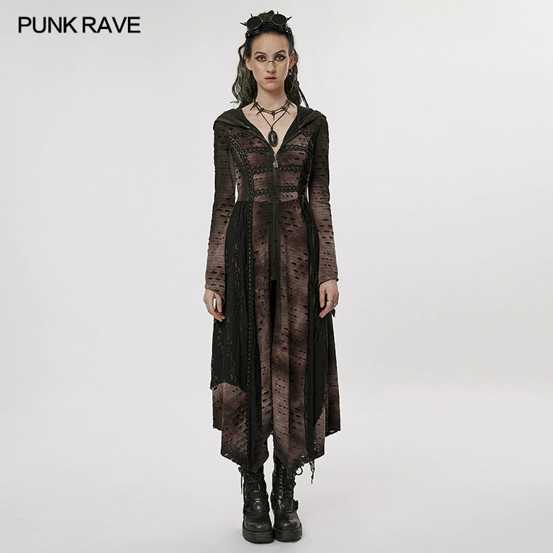Vintage Lace Patchwork Hooded Maxi Dress