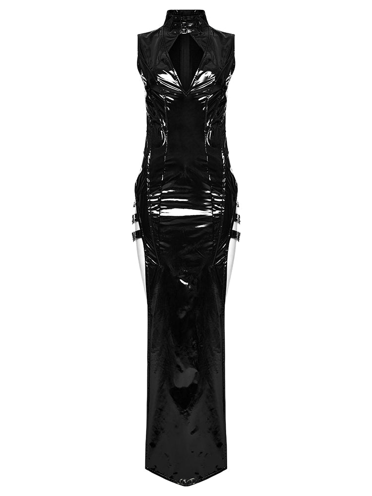Punk PVC Sleeveless Split Dress