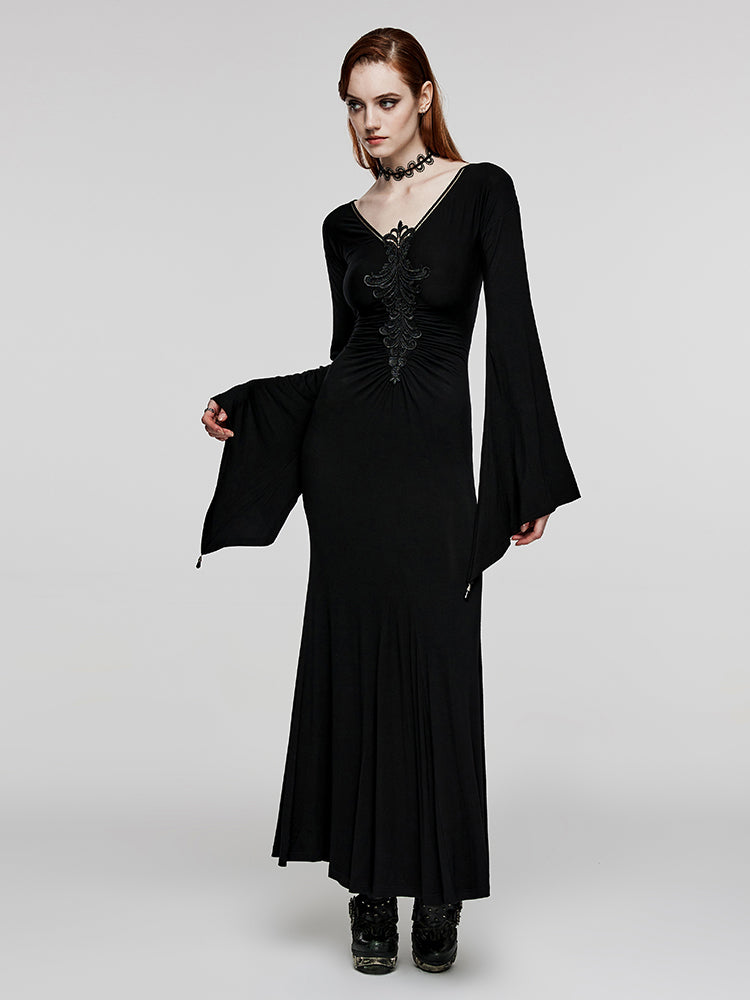 Gothic V-Neck Fitted Maxi Dress