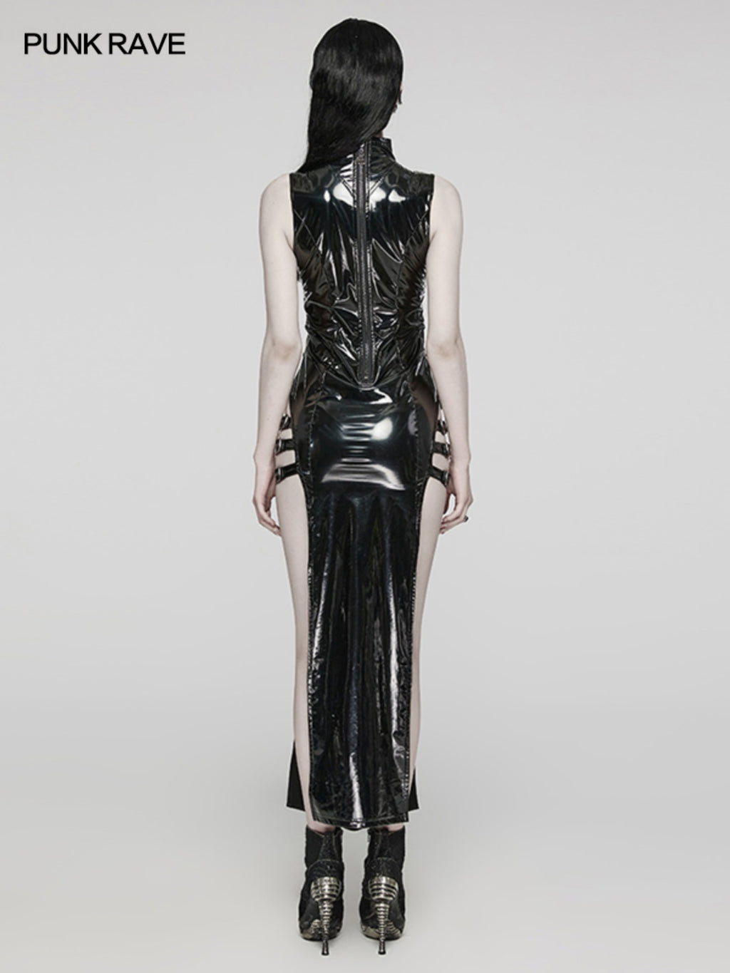 Punk PVC Sleeveless Split Dress