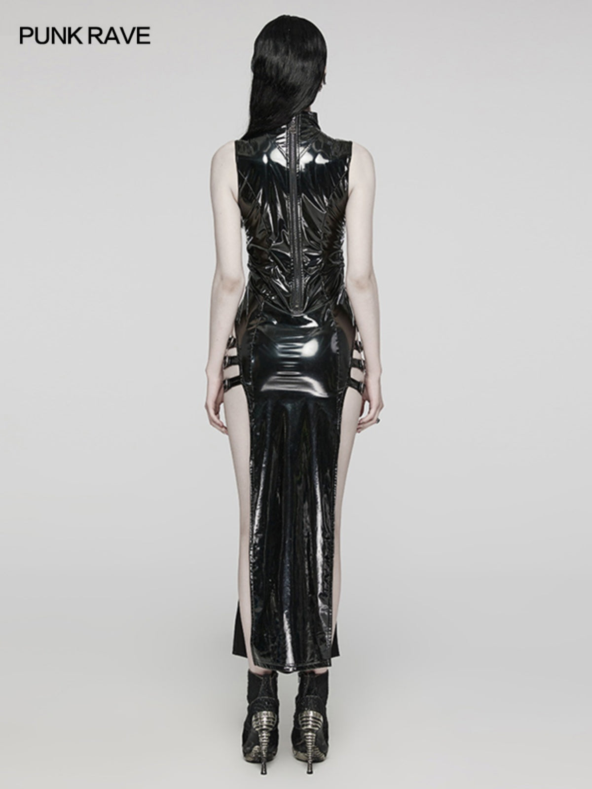 Punk PVC Sleeveless Split Dress