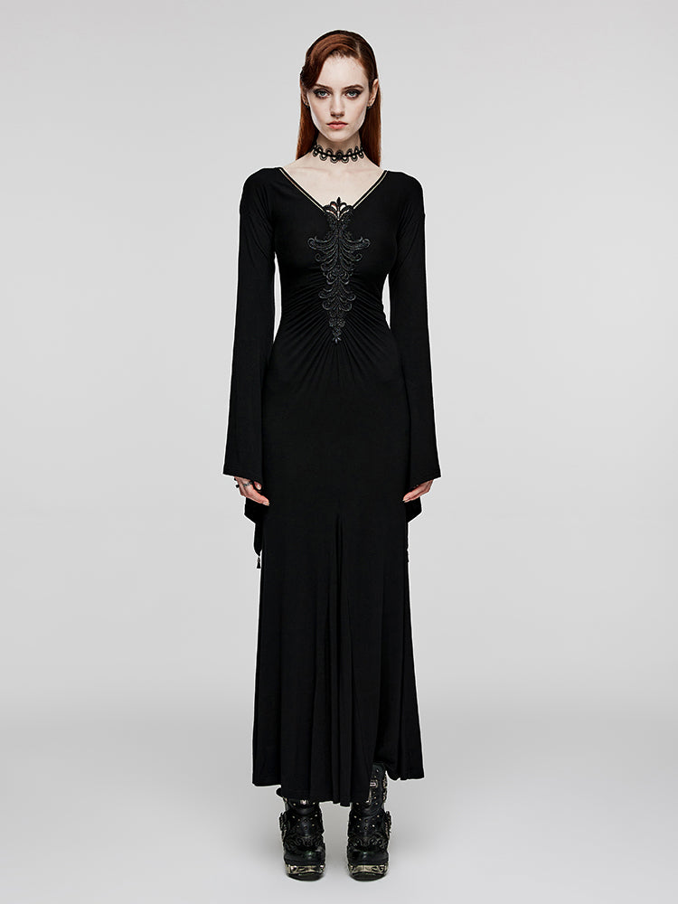 Gothic V-Neck Fitted Maxi Dress