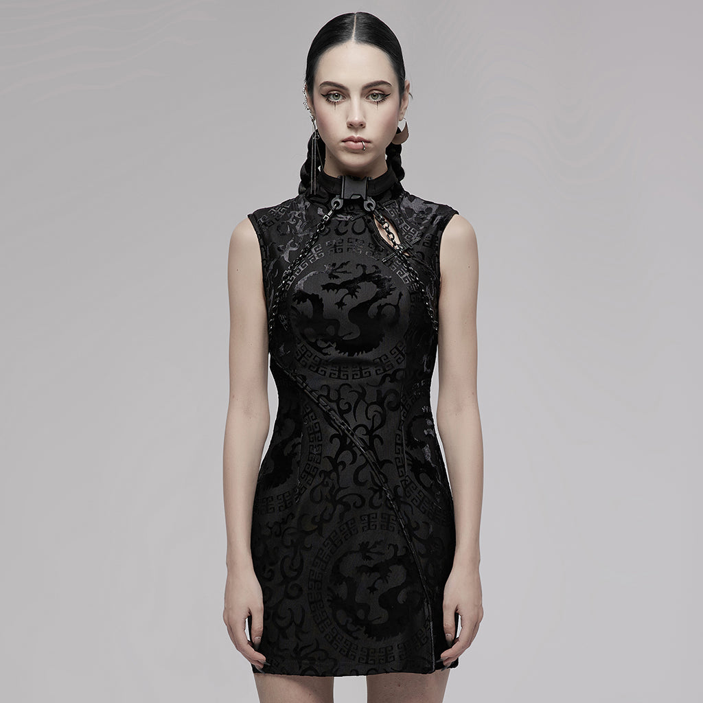 Cyberpunk Chinese-Style Print Qipao Dress