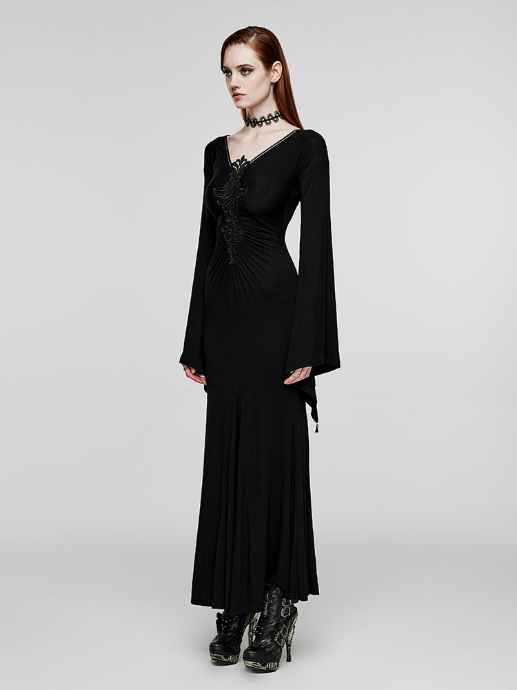 Gothic V-Neck Fitted Maxi Dress