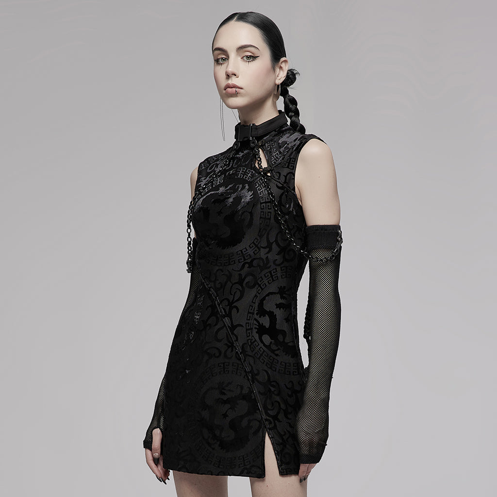 Cyberpunk Chinese-Style Print Qipao Dress