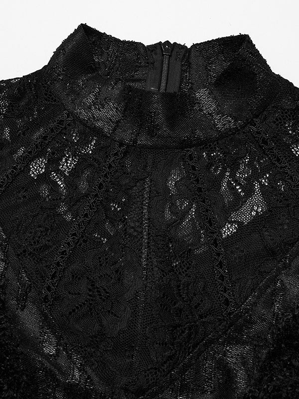 Lace Patchwork Long-Sleeve Maxi Dress