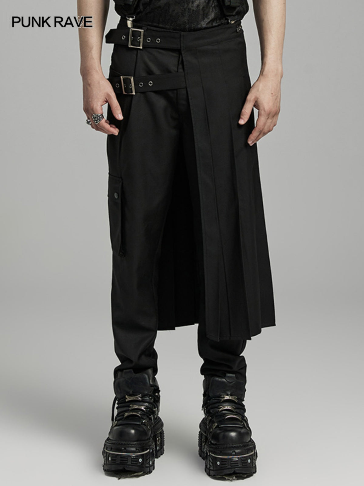 Men’s Asymmetric Split Black Skirt