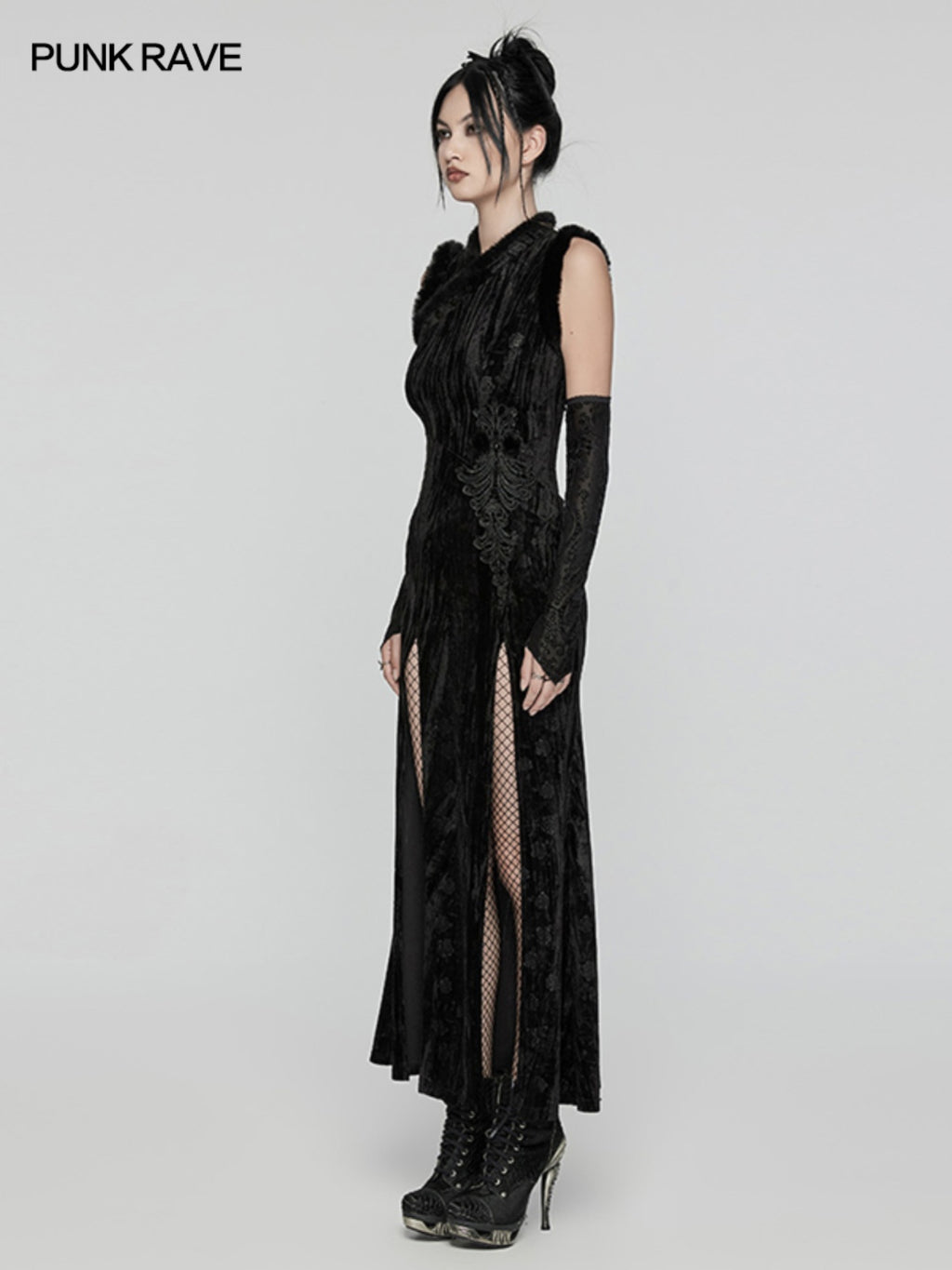 Gothic Velvet Qipao Maxi Dress