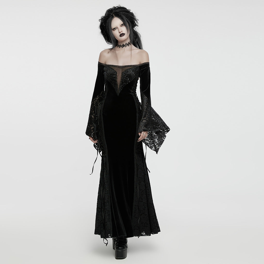 Halter Lace Split Black Dress