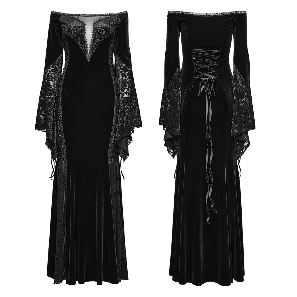 Halter Lace Split Black Dress